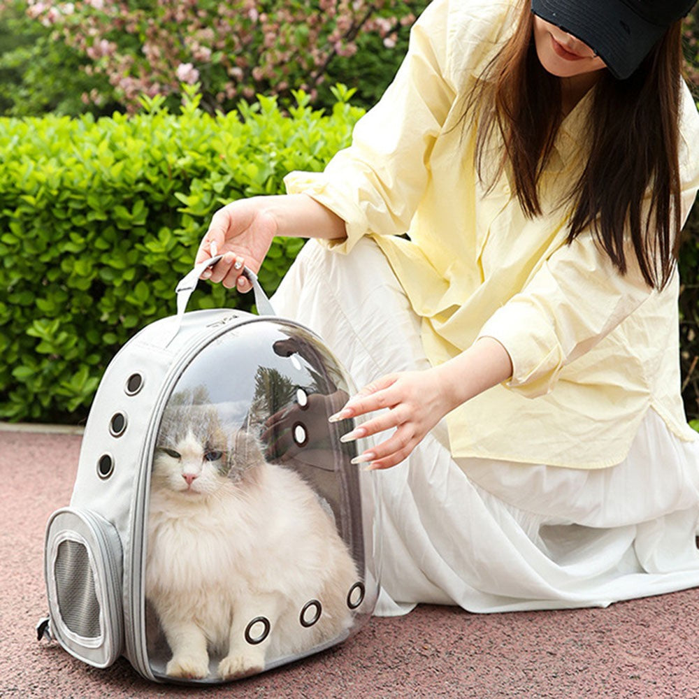 Oxford Cloth Cat Carrier Backpack Transparent Pet Backpack with 9 Vent Holes Breathable Double Shoulder Bag