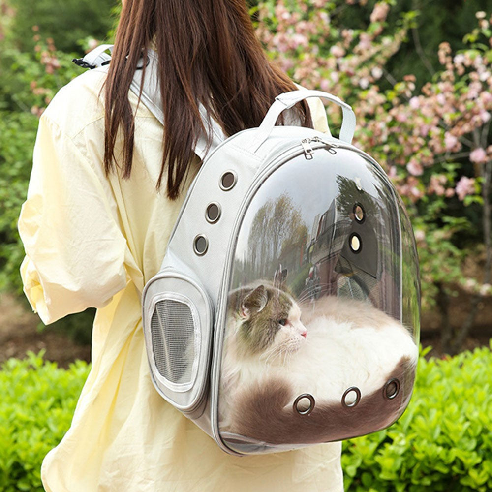 Oxford Cloth Cat Carrier Backpack Transparent Pet Backpack with 9 Vent Holes Breathable Double Shoulder Bag