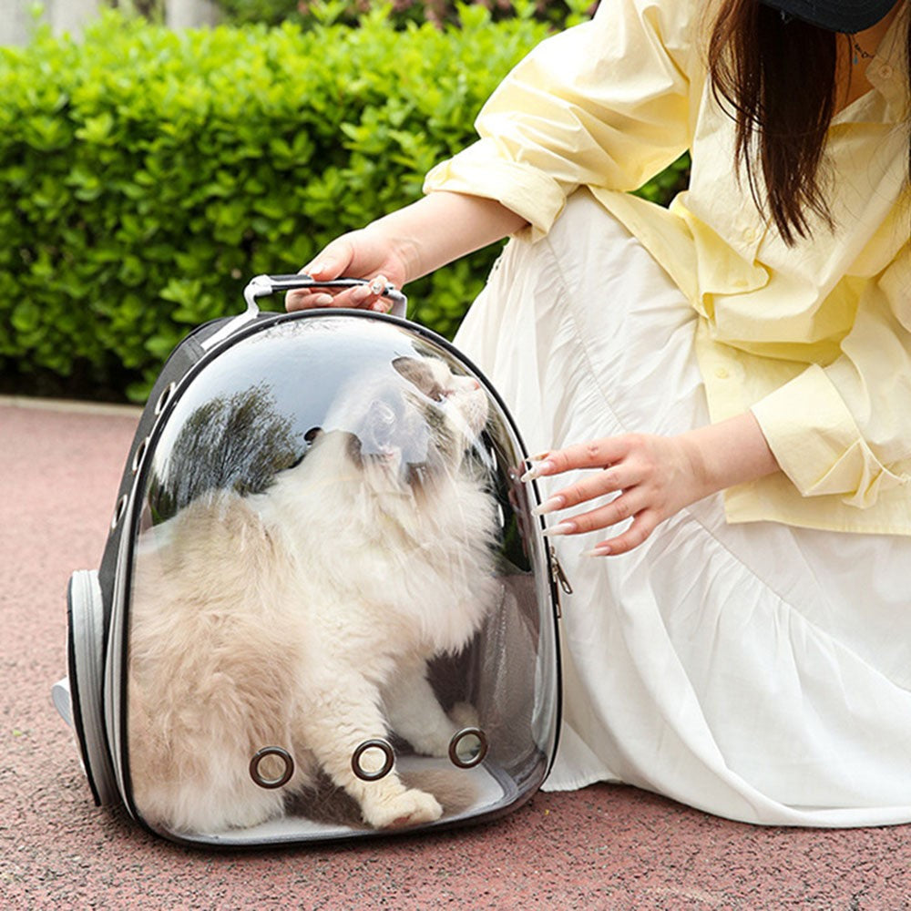 Oxford Cloth Cat Carrier Backpack Transparent Pet Backpack with 9 Vent Holes Breathable Double Shoulder Bag
