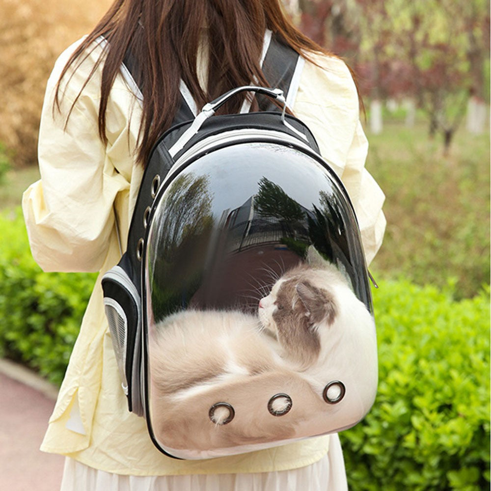 Oxford Cloth Cat Carrier Backpack Transparent Pet Backpack with 9 Vent Holes Breathable Double Shoulder Bag