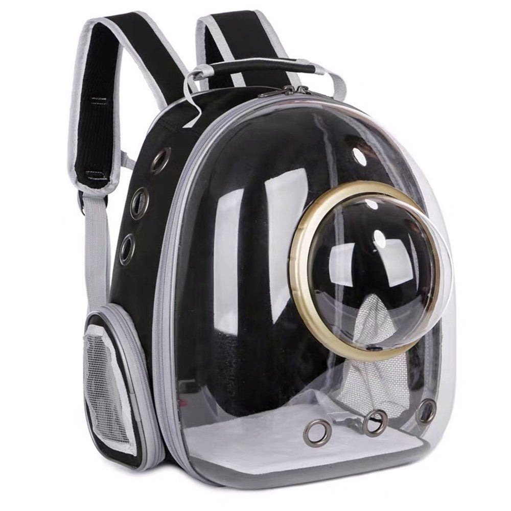 Oxford Cloth Transparent Cat Carrier Handheld Backpack Pet Bag with 9 Vent Holes and Ergonomic Shoulder Straps