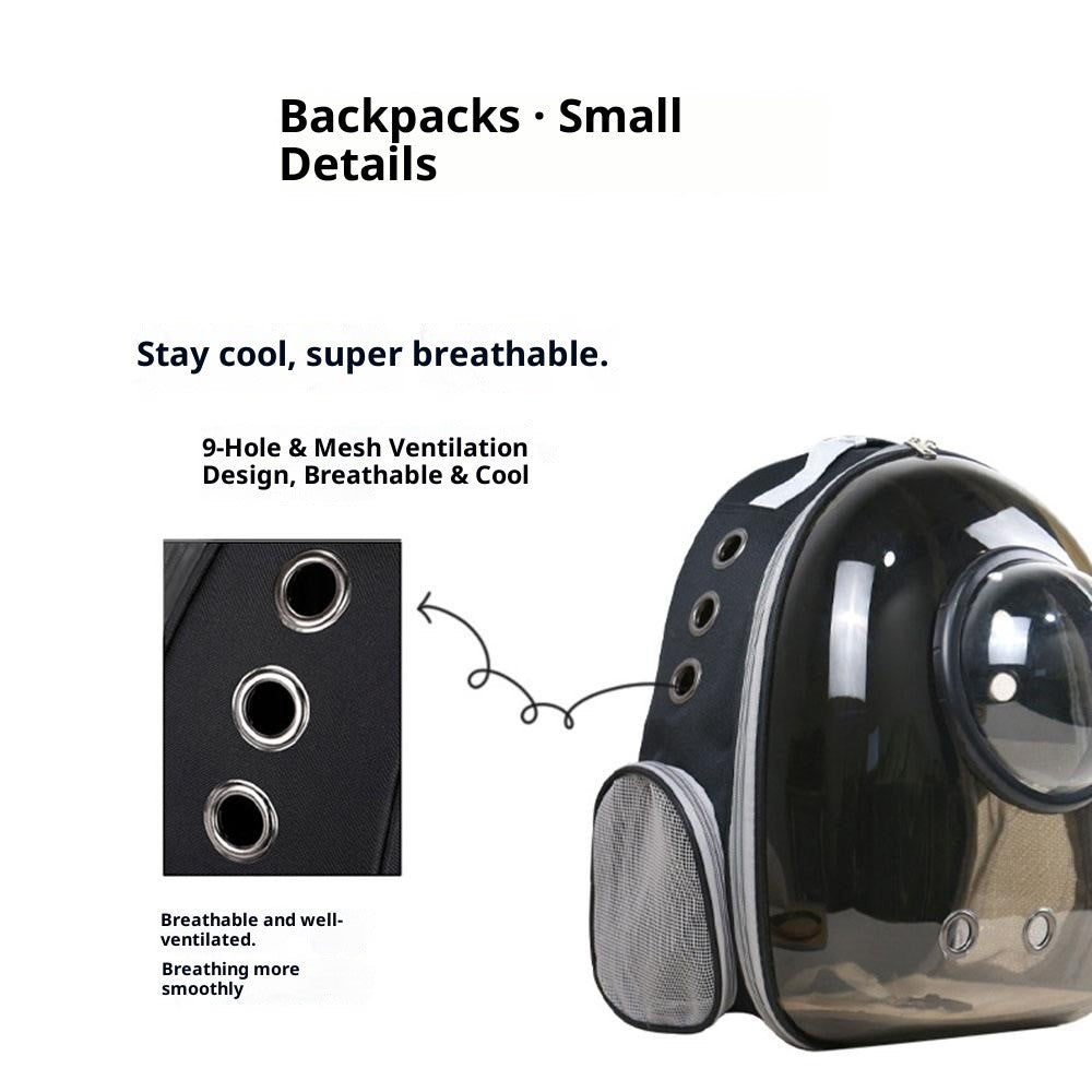 Oxford Cloth Transparent Cat Carrier Handheld Backpack Pet Bag with 9 Vent Holes and Ergonomic Shoulder Straps