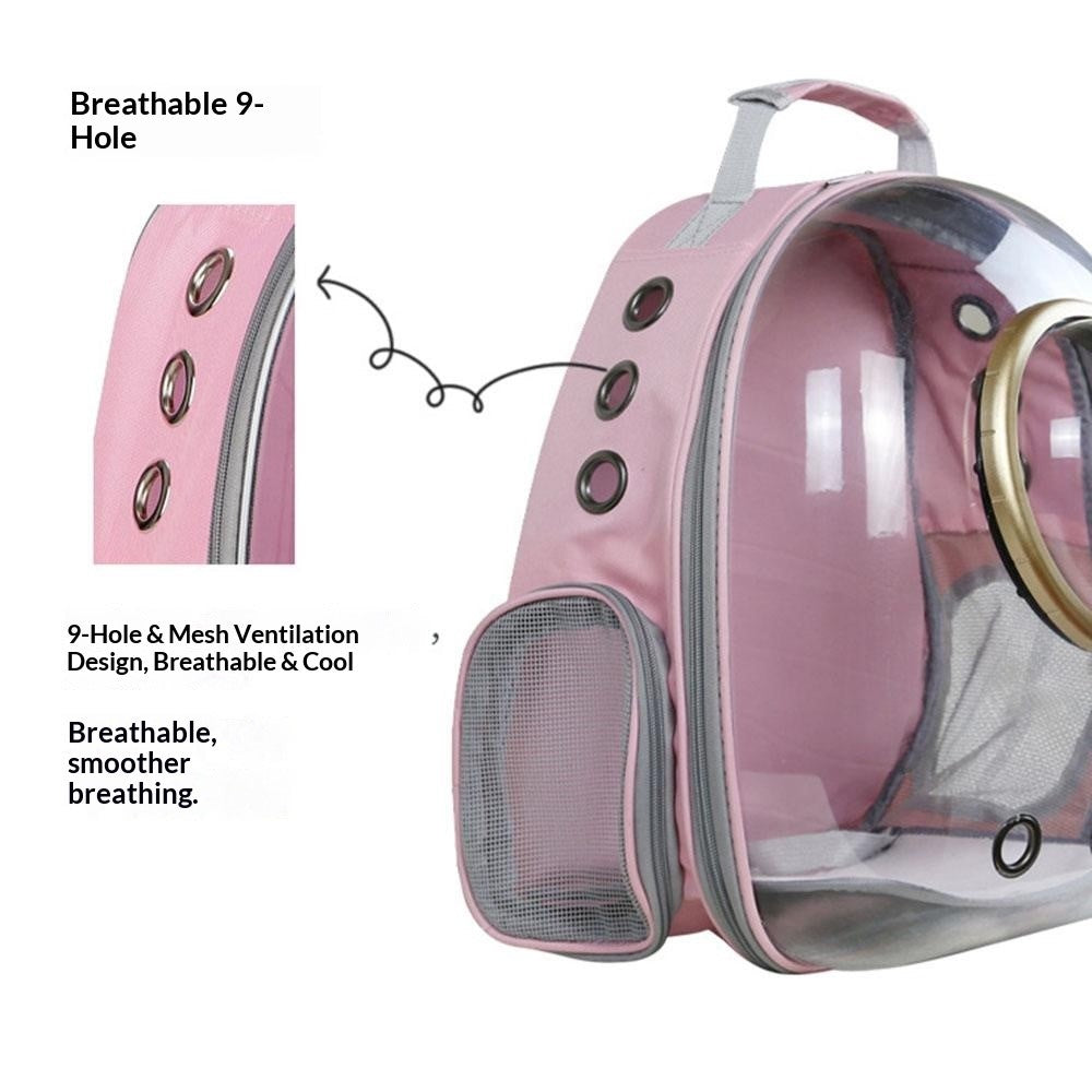 Oxford Cloth Transparent Cat Carrier Handheld Backpack Pet Bag with 9 Vent Holes and Ergonomic Shoulder Straps
