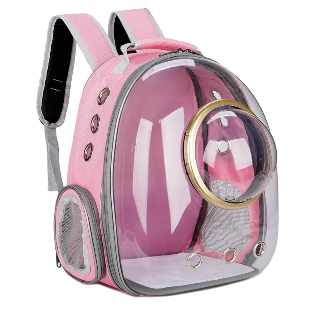 Oxford Cloth Transparent Cat Carrier Handheld Backpack Pet Bag with 9 Vent Holes and Ergonomic Shoulder Straps