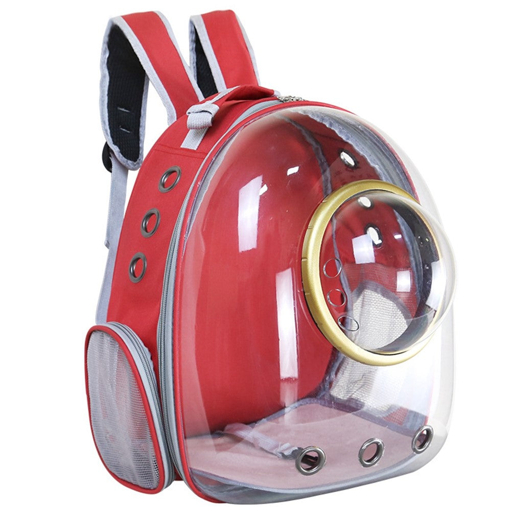 Oxford Cloth Transparent Cat Carrier Handheld Backpack Pet Bag with 9 Vent Holes and Ergonomic Shoulder Straps