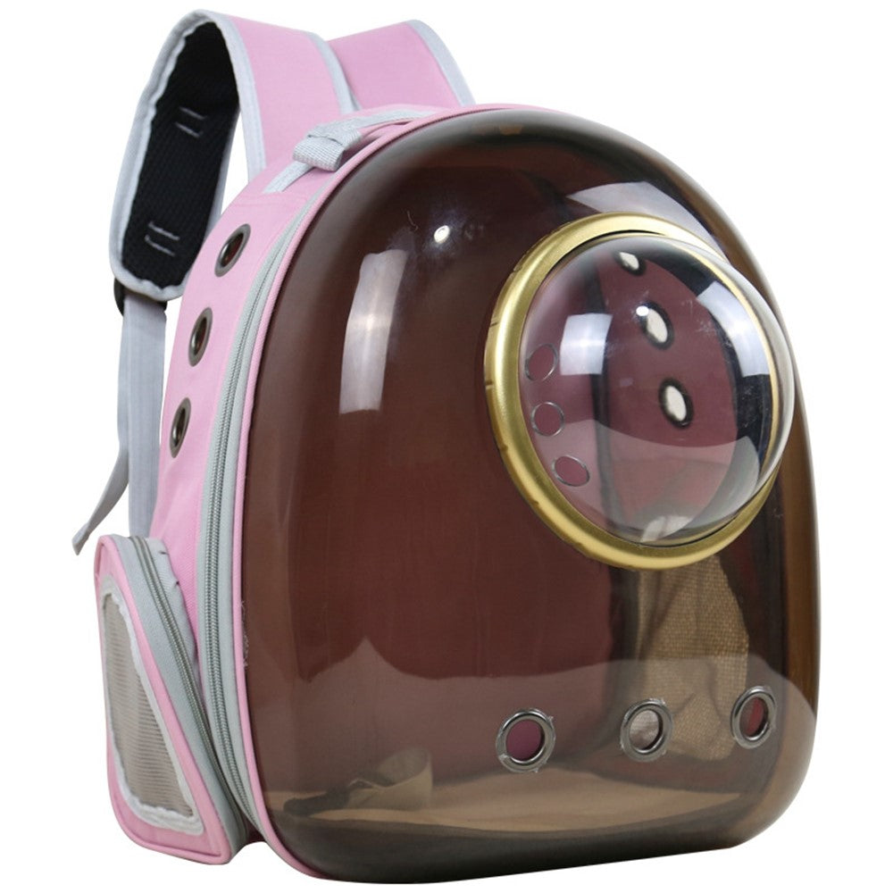 Oxford Cloth Transparent Cat Carrier Handheld Backpack Pet Bag with 9 Vent Holes and Ergonomic Shoulder Straps
