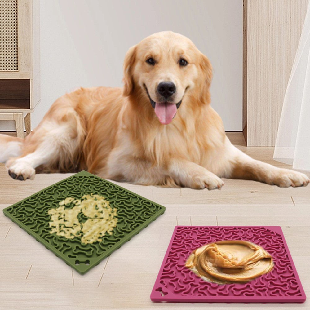 Pet Bone Shaped Lick Mat Slow Feeder Anti-Choke Suction Cup Licking Pad for Dogs / Cats
