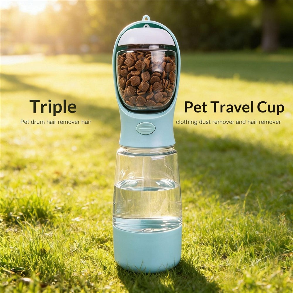 3 in 1 Pet Travel Water Bottle with Food Storage and Poop Bag Dispenser Leak-Proof Dog Cat Water Cup (BPA Free, No FDA)