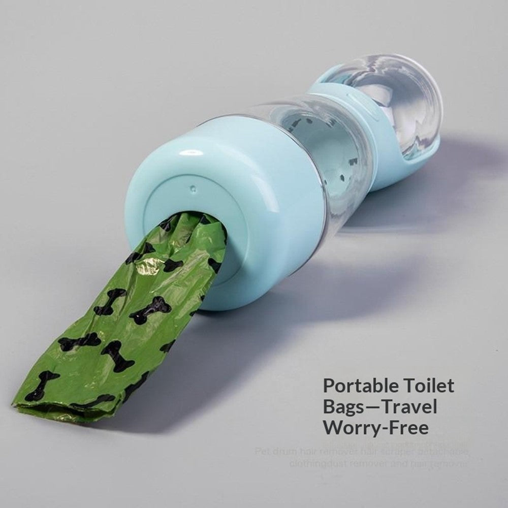 3 in 1 Pet Travel Water Bottle with Food Storage and Poop Bag Dispenser Leak-Proof Dog Cat Water Cup (BPA Free, No FDA)