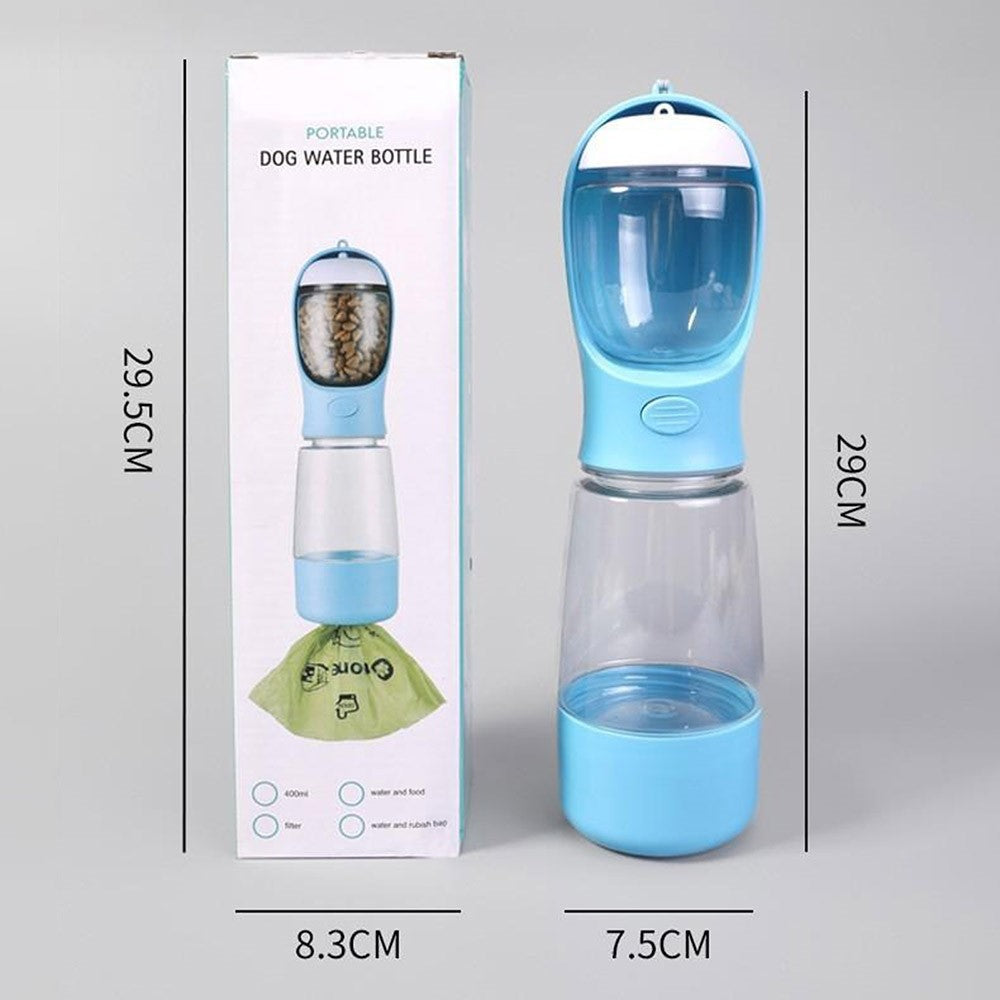 3 in 1 Pet Travel Water Bottle with Food Storage and Poop Bag Dispenser Leak-Proof Dog Cat Water Cup (BPA Free, No FDA)