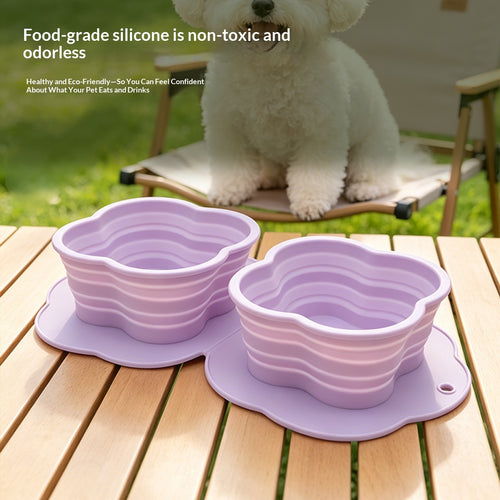 2 in 1 Silicone Collapsible Double Pet Bowl Water and Food Feeder for Travel Outdoor (BPA Free, No FDA)