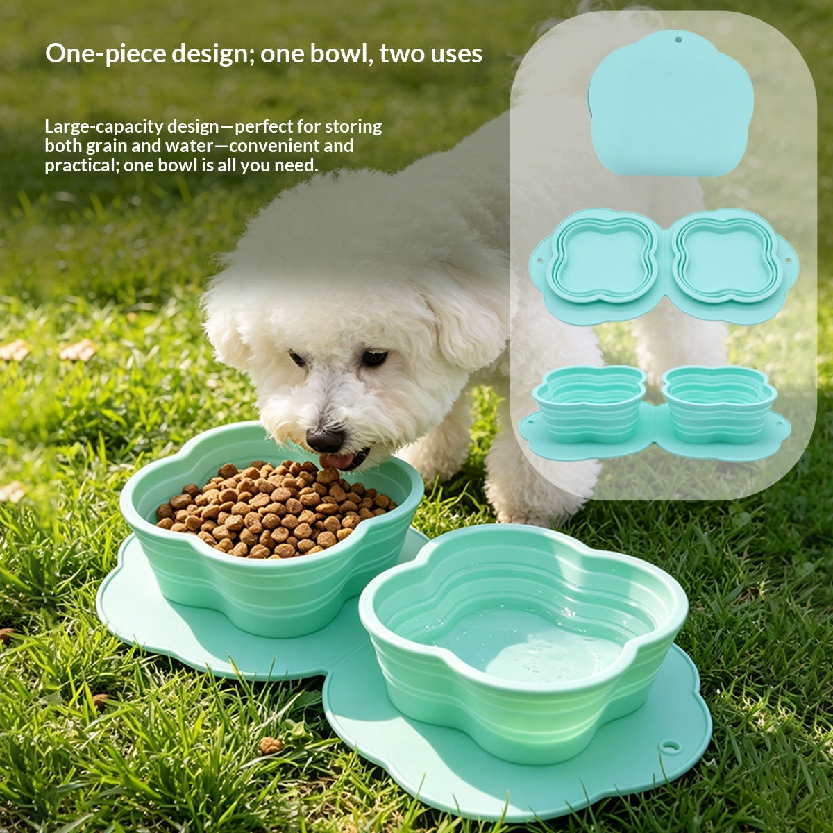 2 in 1 Silicone Collapsible Double Pet Bowl Water and Food Feeder for Travel Outdoor (BPA Free, No FDA)