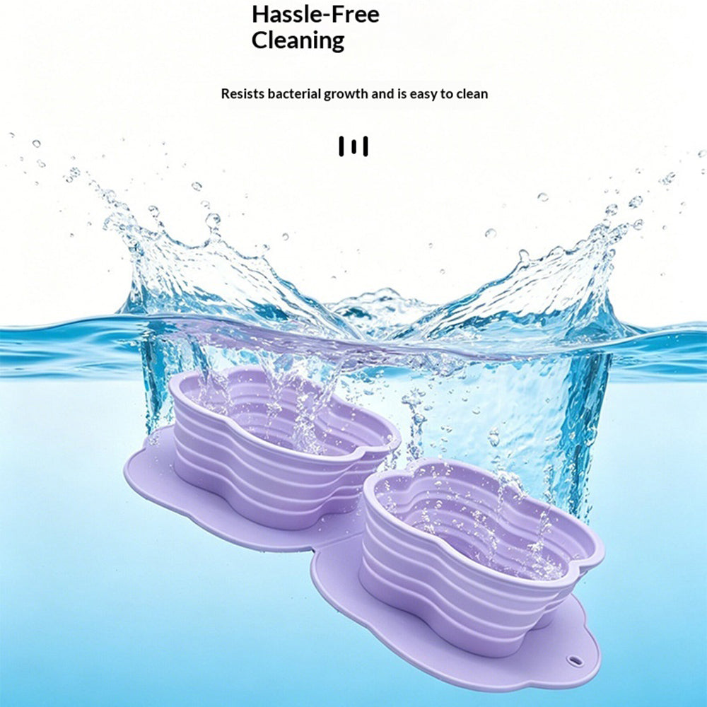 2 in 1 Silicone Collapsible Double Pet Bowl Water and Food Feeder for Travel Outdoor (BPA Free, No FDA)