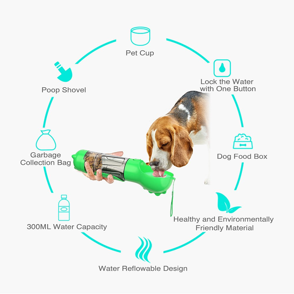 Portable Dog Water Bottle Pet Puppy Doggie Food Storage Box Gift (BPA-Free, FDA Certified, No Certification), with 300ML Water Bottle Gift+Poop Bag Dispenser+Food Storage Box Gift