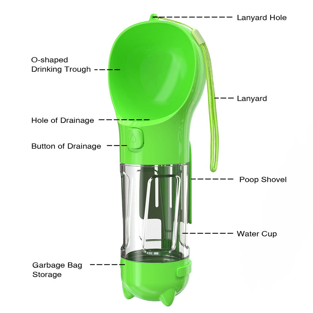 SH-01 Multifunction 300ML Dog Travel Water Bottle Gift with Poop Dispenser Perfect for Walking, Hiking, On The Go and Car Rides Pets Drinking (BPA-Free, CE / CPC / FDA / ROHS Certified)