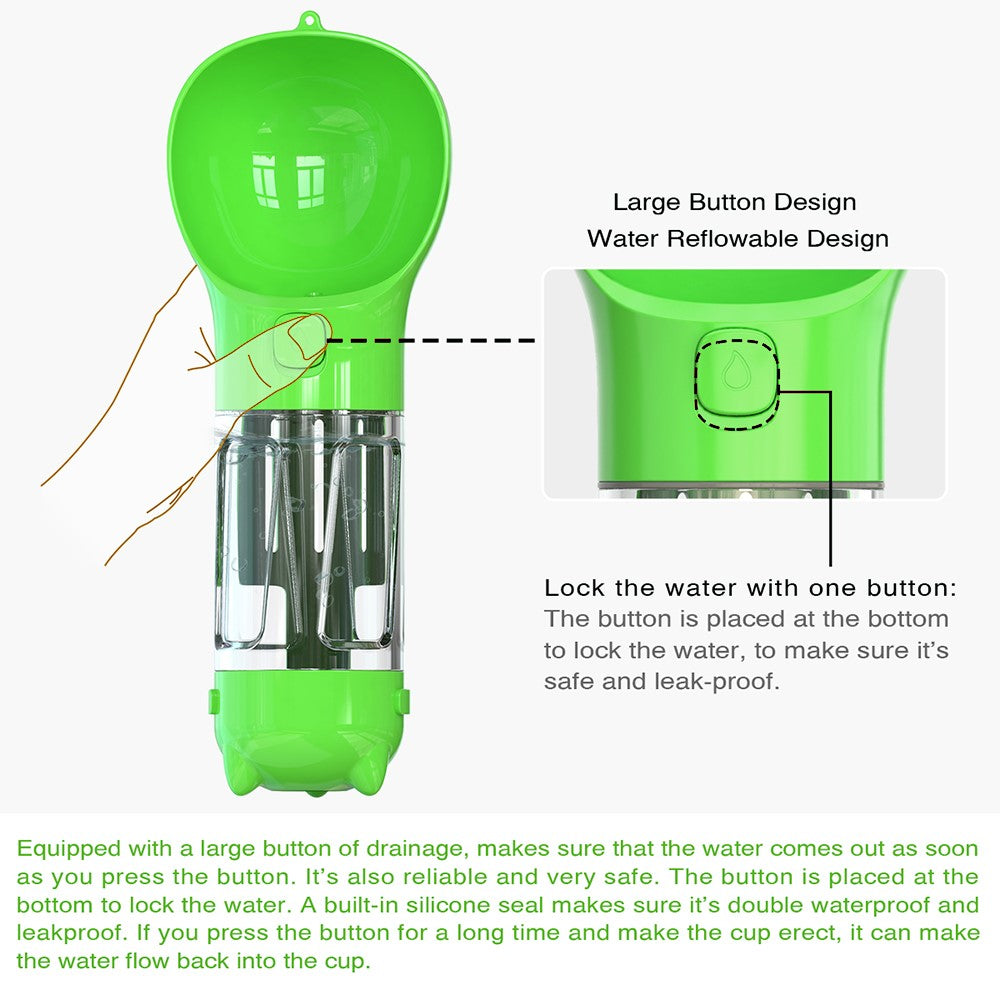 SH-01 Multifunction 300ML Dog Travel Water Bottle Gift with Poop Dispenser Perfect for Walking, Hiking, On The Go and Car Rides Pets Drinking (BPA-Free, CE / CPC / FDA / ROHS Certified)