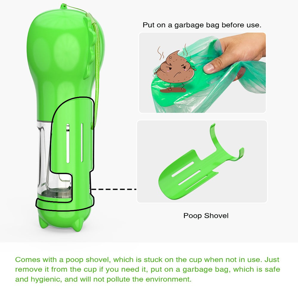 SH-01 Multifunction 300ML Dog Travel Water Bottle Gift with Poop Dispenser Perfect for Walking, Hiking, On The Go and Car Rides Pets Drinking (BPA-Free, CE / CPC / FDA / ROHS Certified)