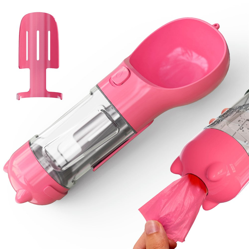 SH-01 Multifunction 300ML Dog Travel Water Bottle Gift with Poop Dispenser Perfect for Walking, Hiking, On The Go and Car Rides Pets Drinking (BPA-Free, CE / CPC / FDA / ROHS Certified)