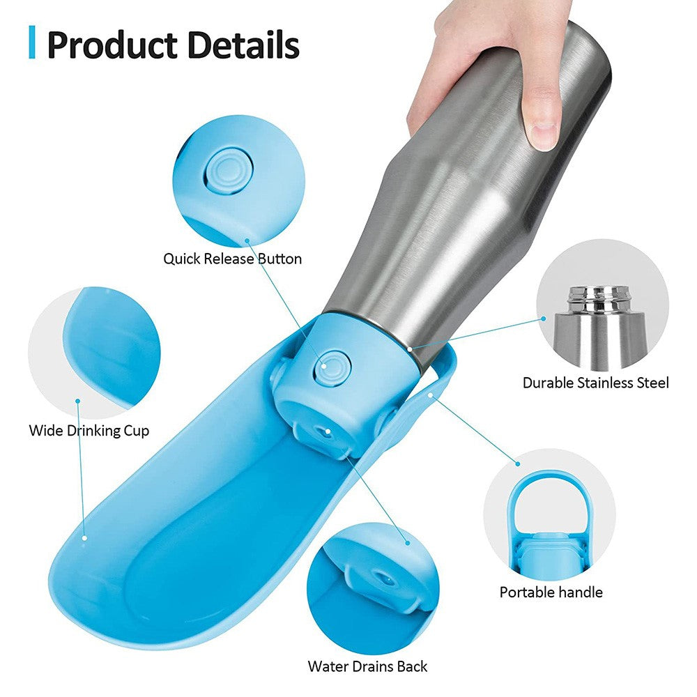 Pet Dog Outdoor Water Bottle Travel Stainless Steel Water Cup Portable Drinking Kettle ST (BPA Free, No Certificate)