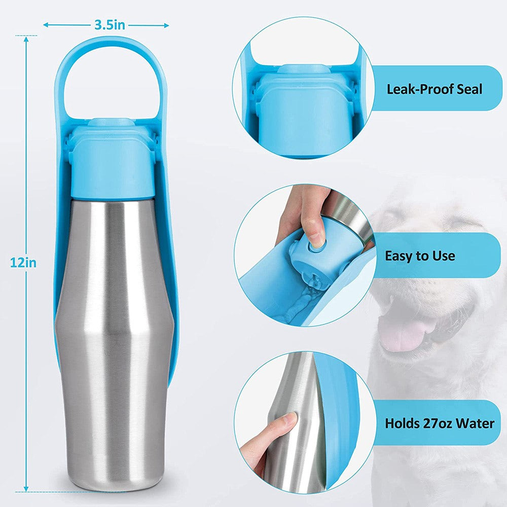 Pet Dog Outdoor Water Bottle Travel Stainless Steel Water Cup Portable Drinking Kettle ST (BPA Free, No Certificate)