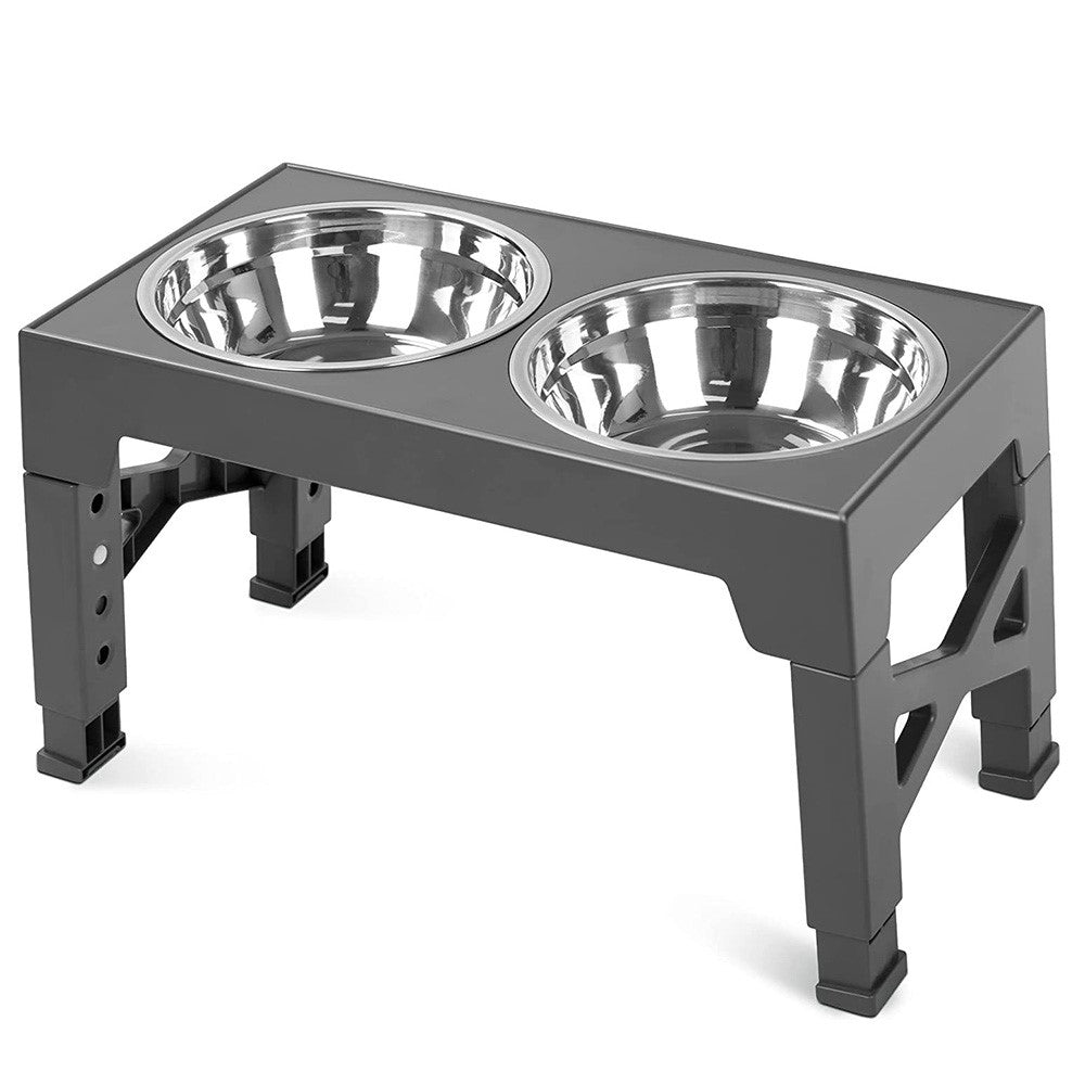 Pet Dog Puppy Bowl Raised 4 Adjustable Heights Stainless Steel Bowl + ABS Rack Holder Stand (BPA-Free, No Certified)