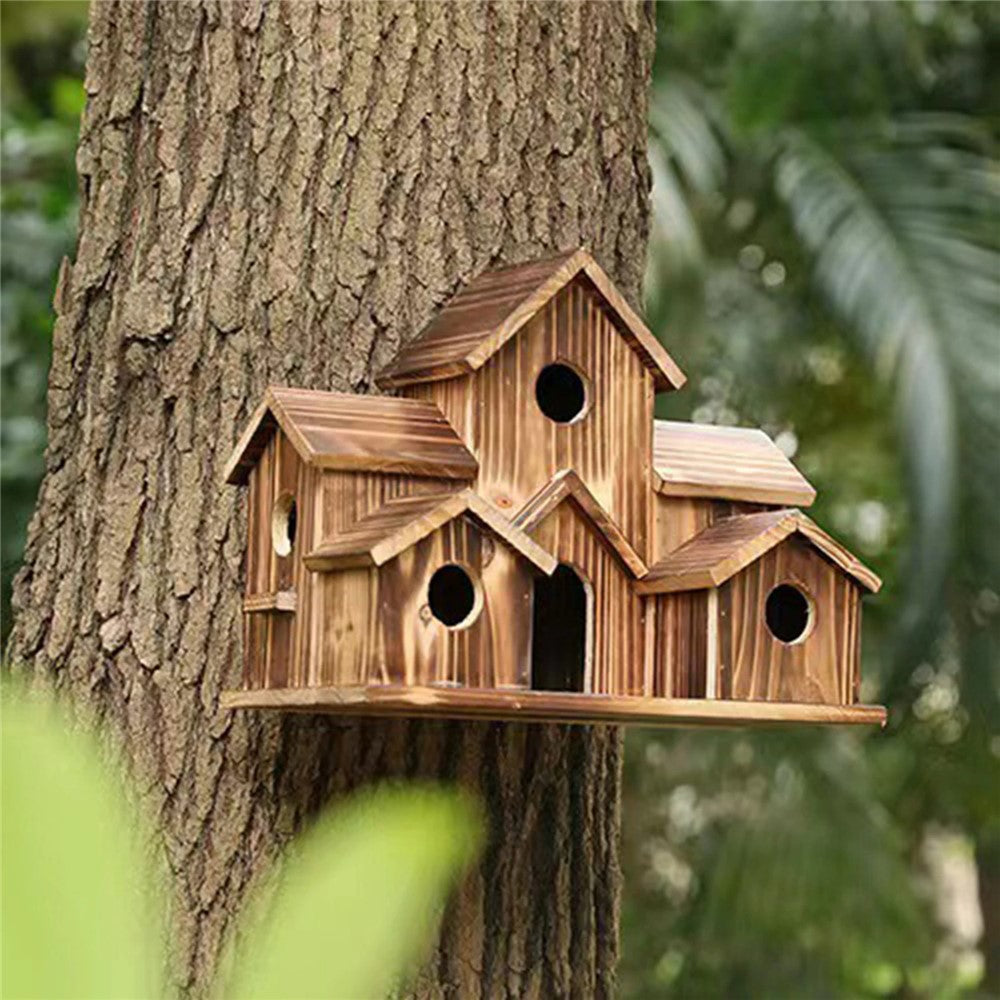 Outdoor Wooden Bird House Feeder Hanging Decor Countryside Nesting Box Birdfeeder