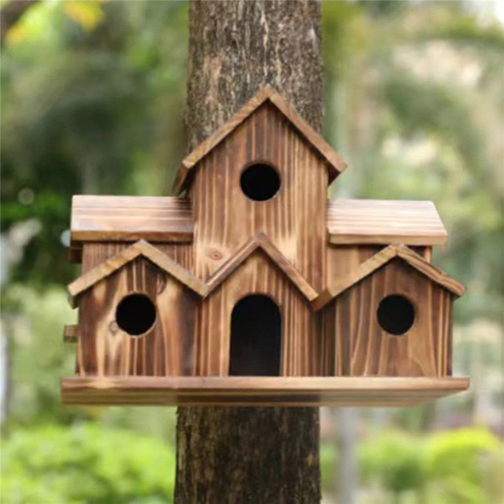 Outdoor Wooden Bird House Feeder Hanging Decor Countryside Nesting Box Birdfeeder
