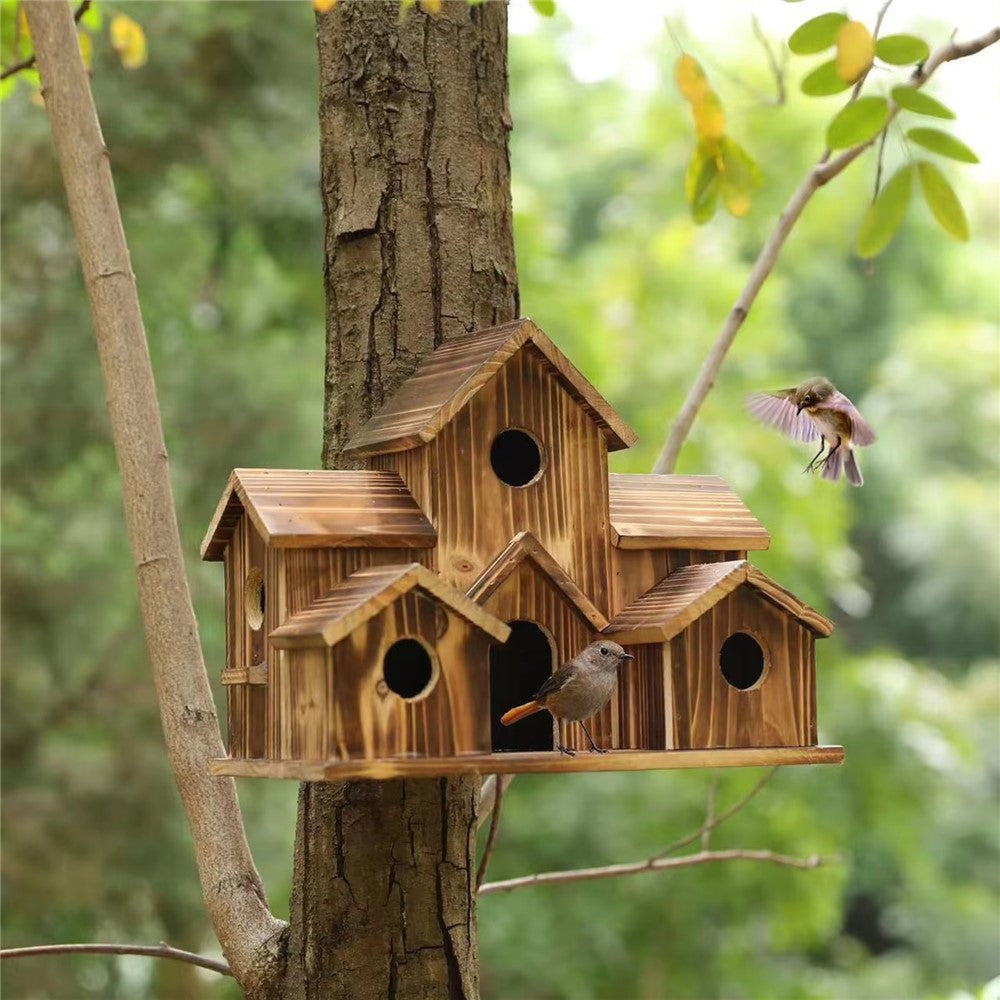Outdoor Wooden Bird House Feeder Hanging Decor Countryside Nesting Box Birdfeeder