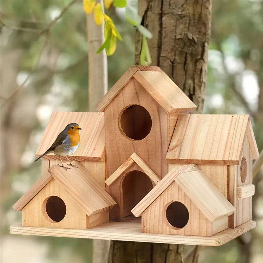 Outdoor Wooden Bird House Feeder Hanging Decor Countryside Nesting Box Birdfeeder