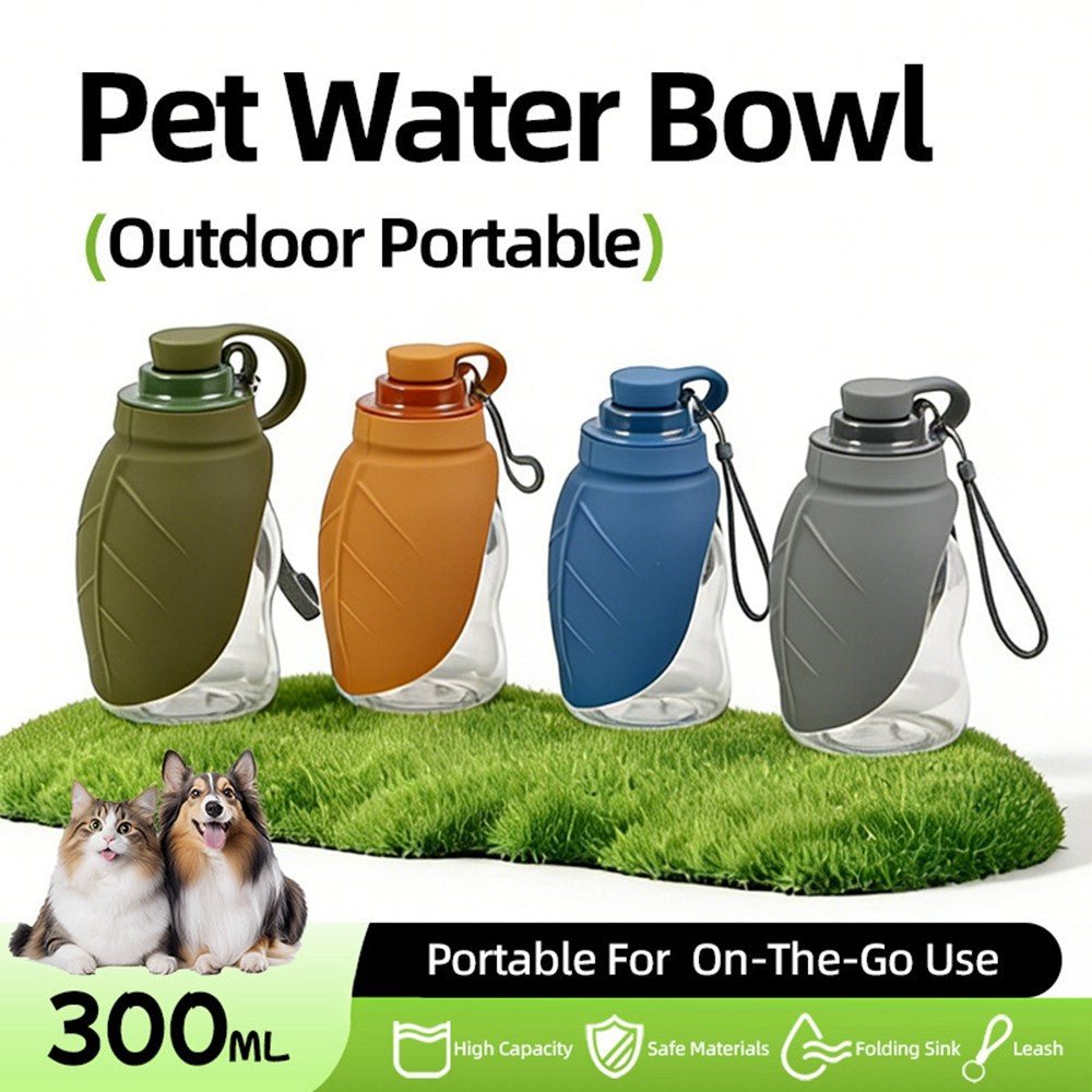 300ml Leaf Shape Pet Water Bottle Foldable Dog Cat Drinking Bowl for Outdoor Travel (BPA Free, No FDA)