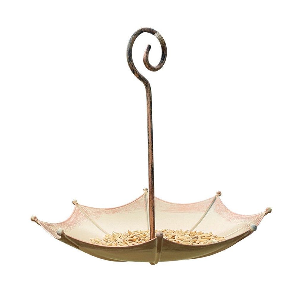 Vintage Umbrella Bird Feeder Iron Hanging Garden Outdoor Bird Food Dish Decorative