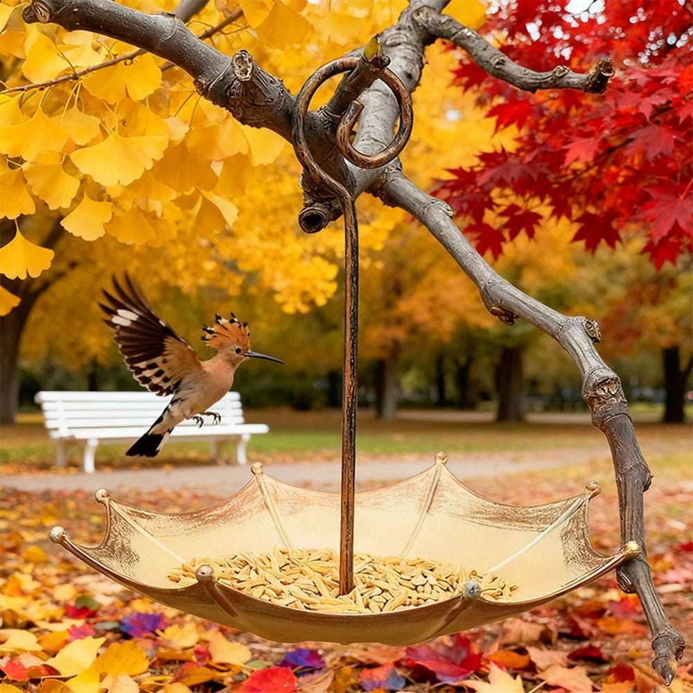 Vintage Umbrella Bird Feeder Iron Hanging Garden Outdoor Bird Food Dish Decorative