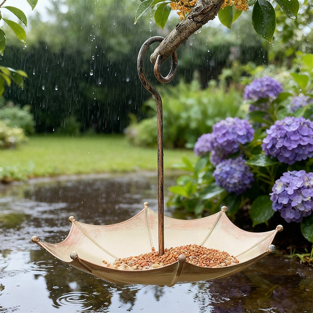 Vintage Umbrella Bird Feeder Iron Hanging Garden Outdoor Bird Food Dish Decorative