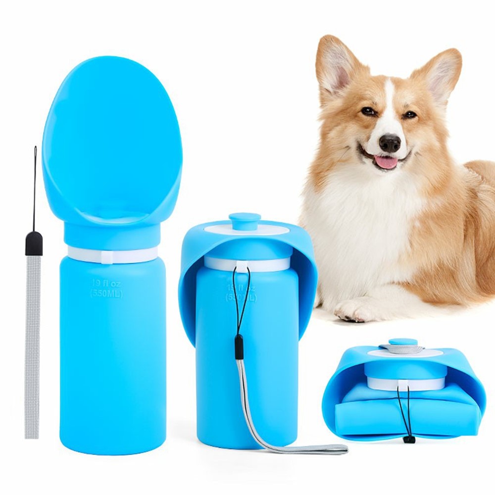 PET02 Portable Dog Water Bottle 550ml Food Grade Silicone Foldable Drinking Dispenser for Outdoor