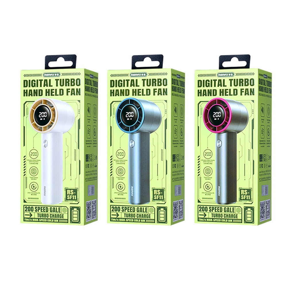 REMAX RS-SF11 Digital Display Handheld High-Speed Fan 3600mAh Battery Powered Turbo Cooling Fan