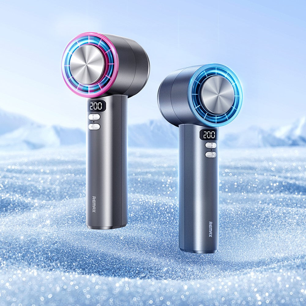 REMAX RS-SF12 Handheld High-Speed Fan with Strap Semiconductor Turbo Boost Digital Display Cooling Fan