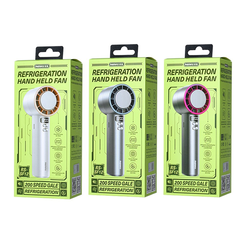 REMAX RS-SF12 Handheld High-Speed Fan with Strap Semiconductor Turbo Boost Digital Display Cooling Fan