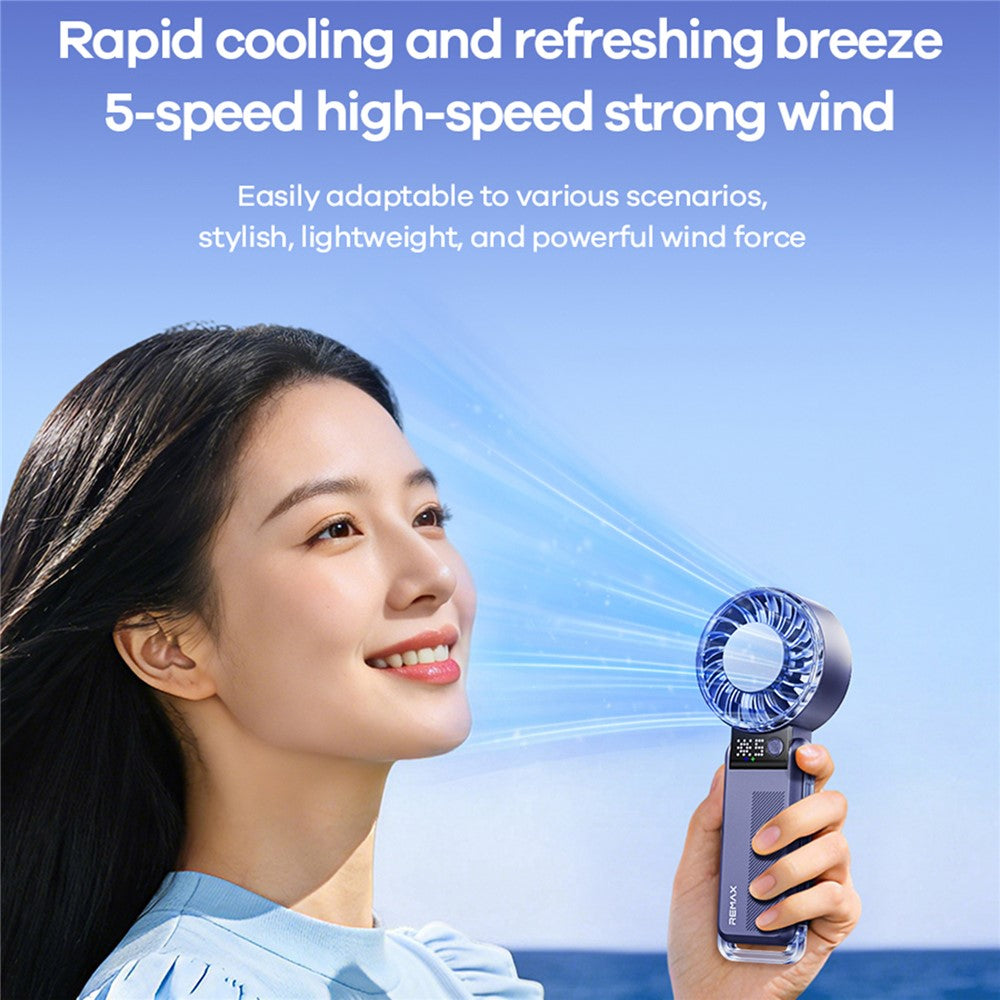 REMAX RS-SF27 Foldable Handheld Fan Semiconductor Cooling Digital Display 5-Speed Desktop Fan