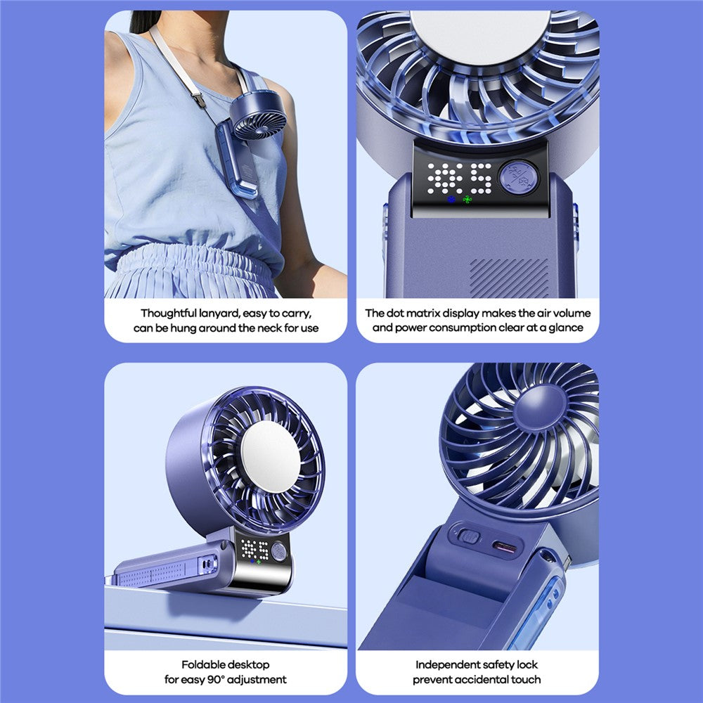 REMAX RS-SF27 Foldable Handheld Fan Semiconductor Cooling Digital Display 5-Speed Desktop Fan