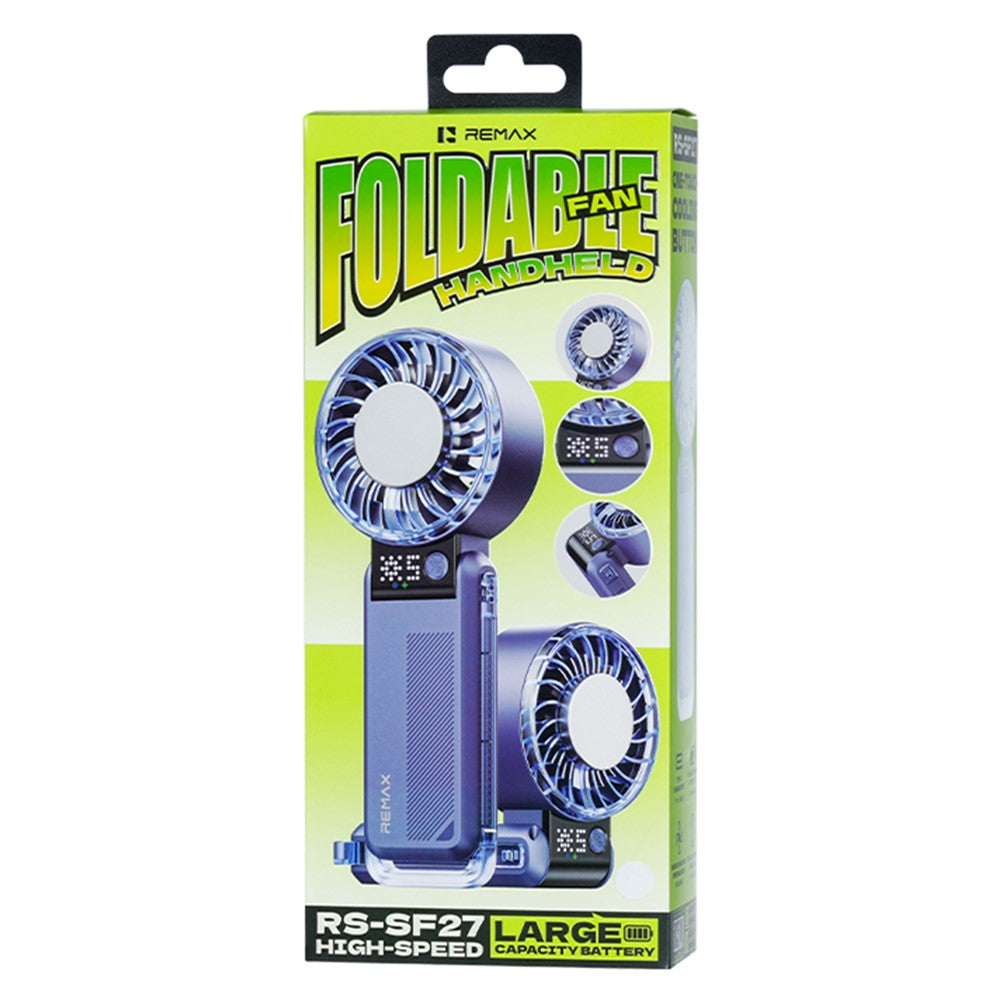 REMAX RS-SF27 Foldable Handheld Fan Semiconductor Cooling Digital Display 5-Speed Desktop Fan