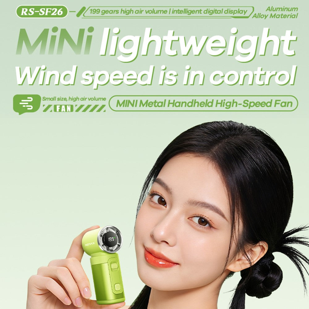 REMAX RS-SF26 Mini Metal Handheld Fan 199 Speed Levels Digital Display Portable Cooling Fan
