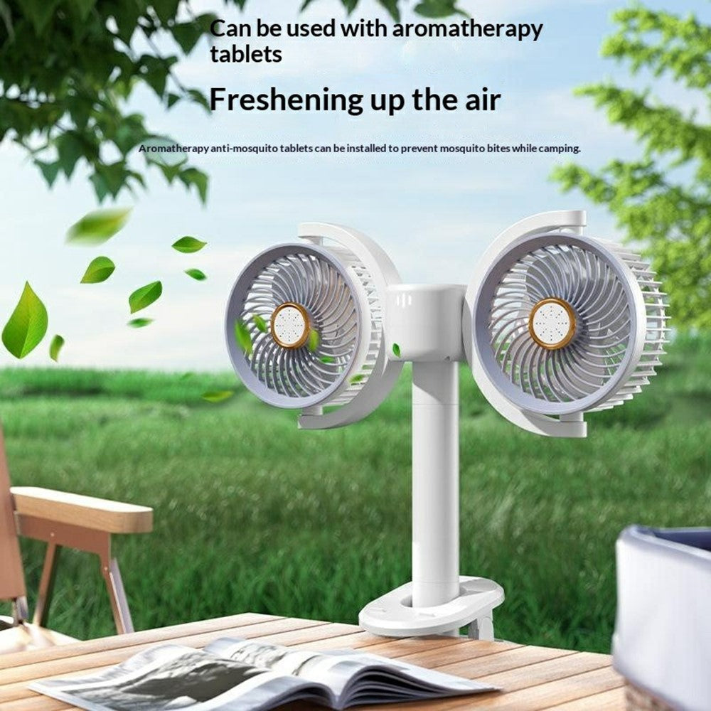 Dual-Head Desktop Fan with Aromatherapy & Night Light