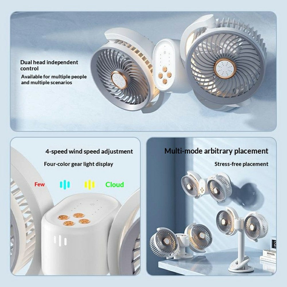 Dual-Head Desktop Fan with Aromatherapy & Night Light