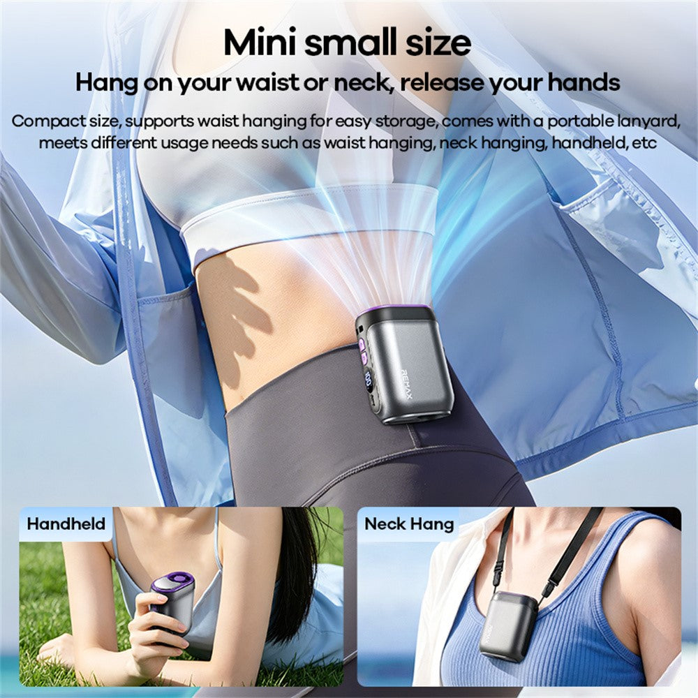 REMAX RS-GF07 Semiconductor Cooling Waist Fan 3000mAh 100-Speed Neck Hanging Portable Fan for Outdoor