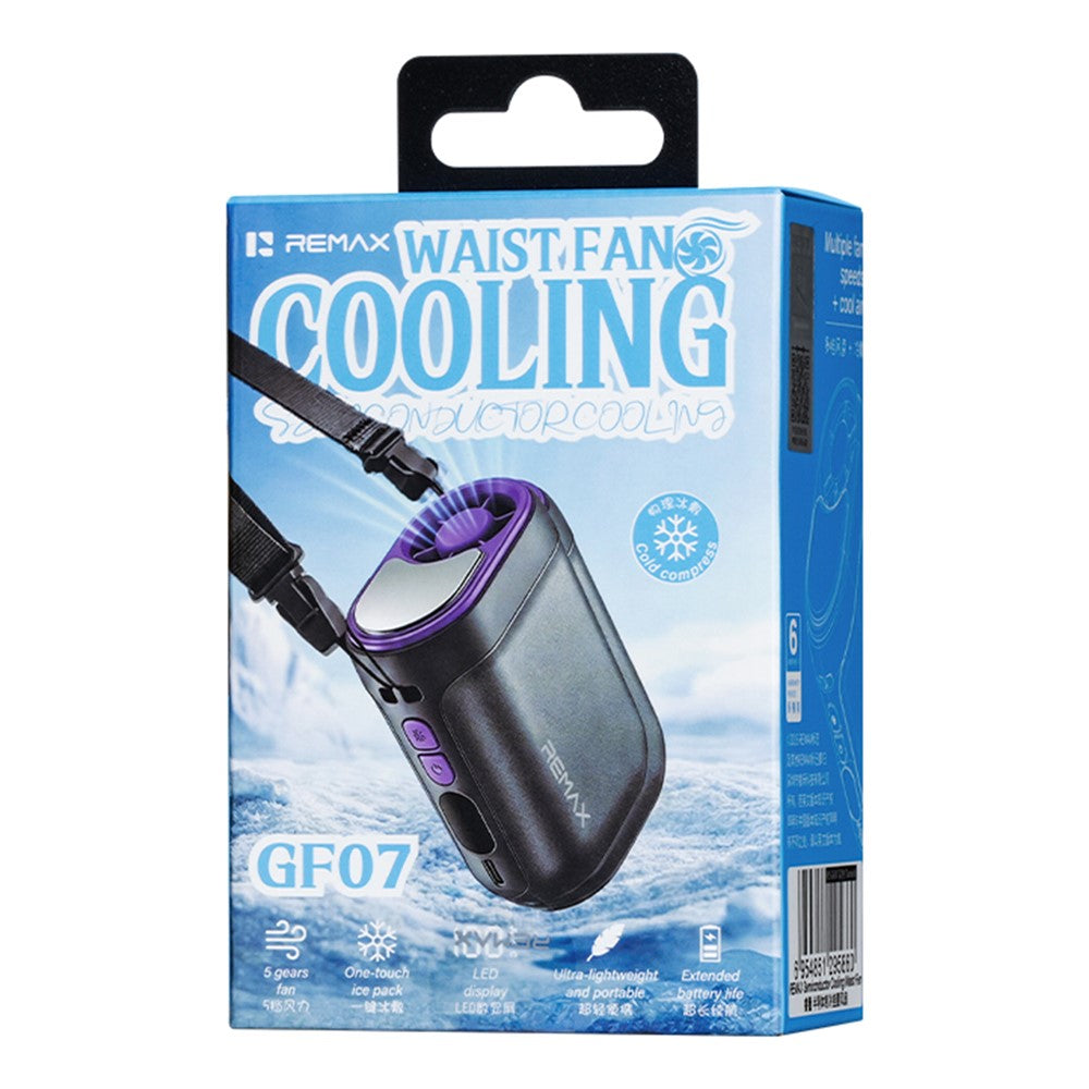 REMAX RS-GF07 Semiconductor Cooling Waist Fan 3000mAh 100-Speed Neck Hanging Portable Fan for Outdoor