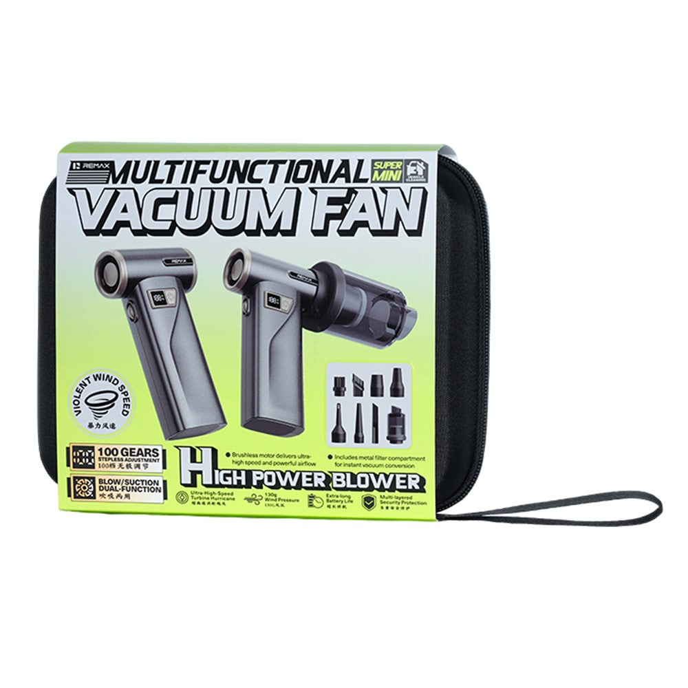 REMAX RS-SF29 2-in-1 Handheld Turbo Fan 4000mAh 100W Wind Pressure 100 Gears Blow Vacuum Cleaner for Home Car