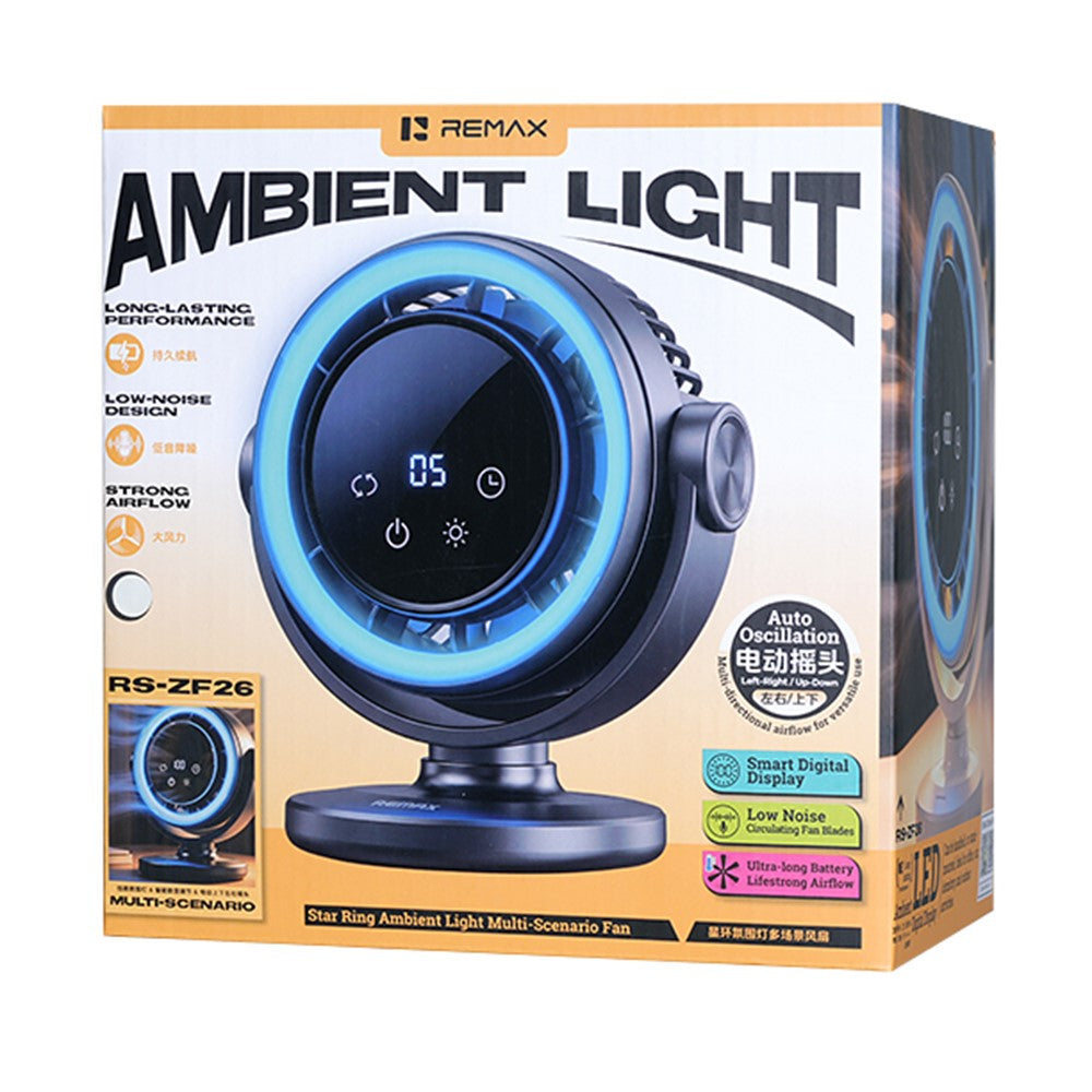 REMAX RS-ZF26 Star Ring RGB Light Fan 3600mAh 100-Level Stepless Adjustment Auto Oscillation Desktop Fan