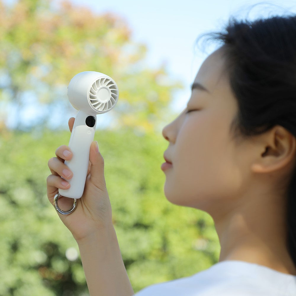 L08 Mini Handheld Fan with Digital Display & Hook