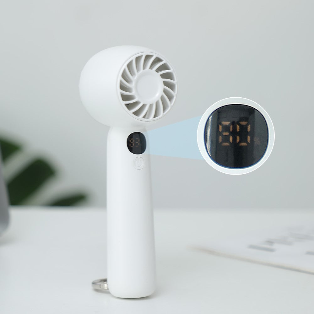 L08 Mini Handheld Fan with Digital Display & Hook