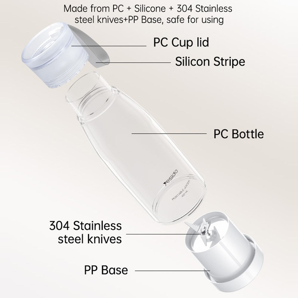 Portable Rechargeable Juicer – 450ml Stainless Steel Blender, BPA-Free (YESIDO EC17)